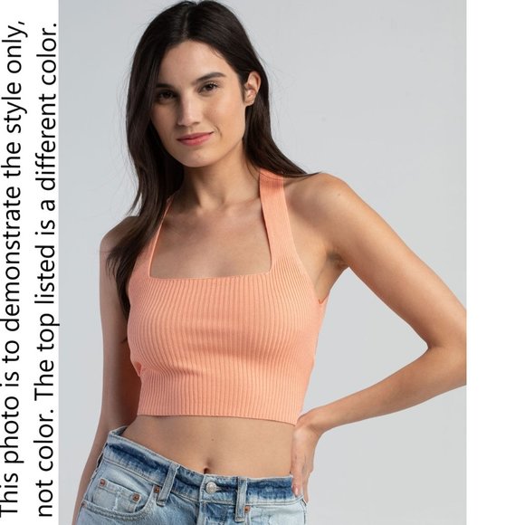 Love Tree Pink Ribbed Square Neck Tie Back Crop Tank Top Size S NWT - Picture 6 of 8